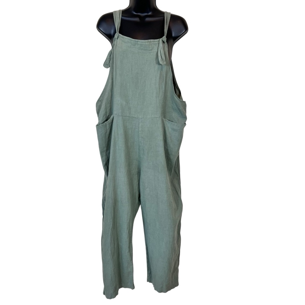 Made In Italy Olive Green Cotton/ Linen Boho Jumpsuit Overalls